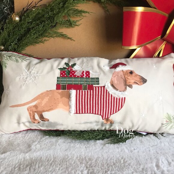 Dachshund Embroidered Dog Accent Striped Lumbar Pillow - Picture 6 of 7